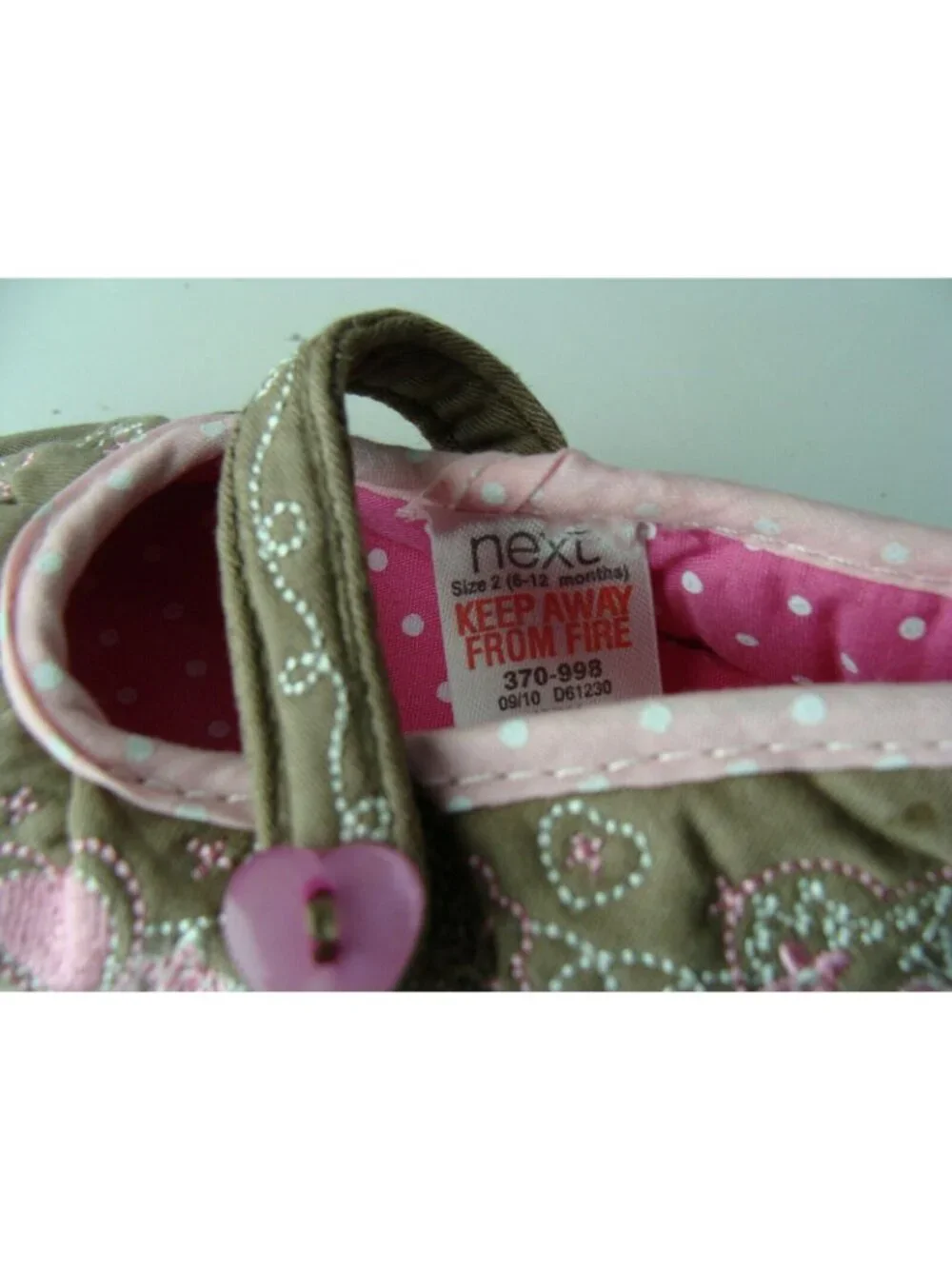Infant Girls Mary Jane Shoes Size 1 Embroidered Pink & Green Floral Design With